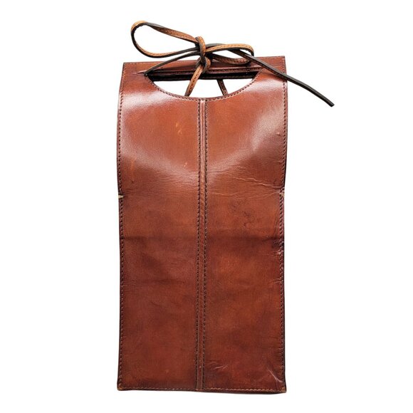 Leather Double Wine Bottle Tote Bag With Handle Snap and Tie Closure Divider - Picture 4 of 12